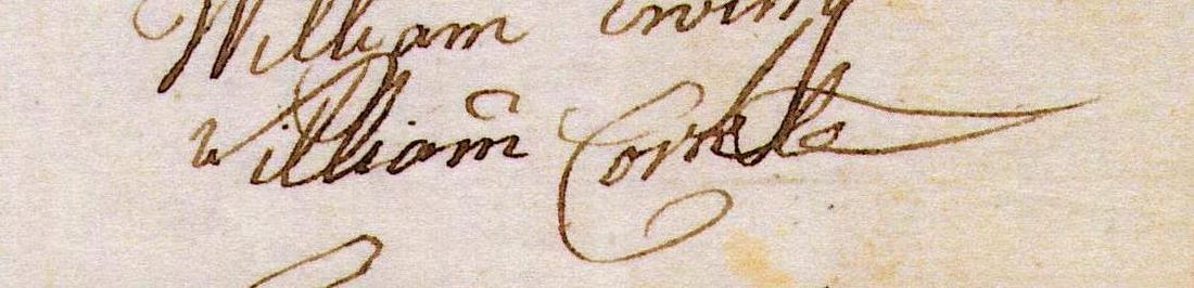 The signature William Corkle in brown ink, beneath that of William Ewing